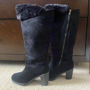 Black Knee High fur suede fur boots